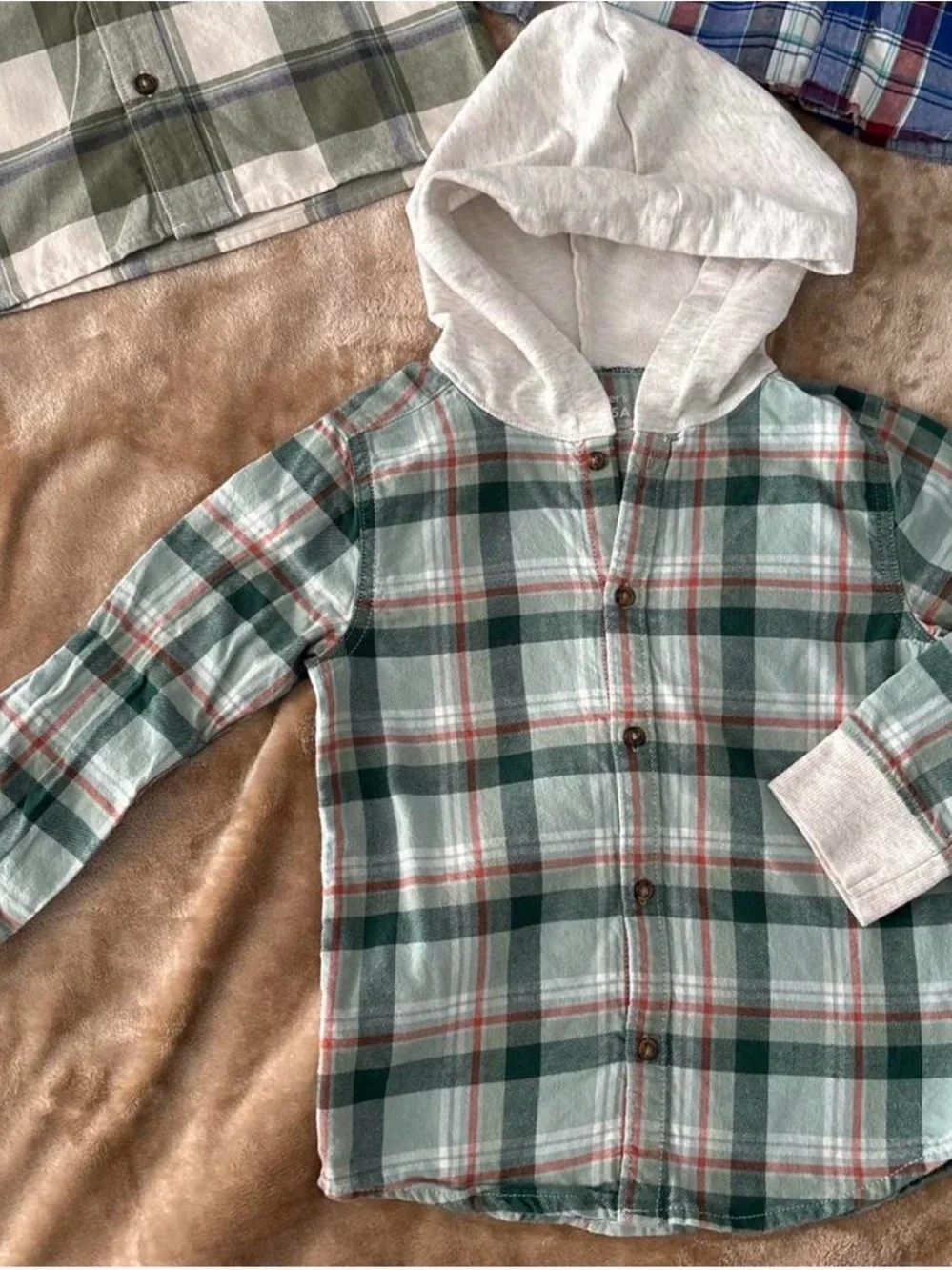 Carter's Plaid Button-Front Hooded Shirts - Green, Blue, Olive